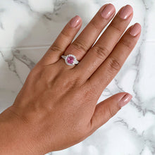 Load image into Gallery viewer, 1.07ct Round Padparadscha Ring with Diamond Halo in 18K White Gold
