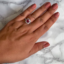 Load image into Gallery viewer, 1.94ct Cushion Unheated GIA Certified Padparadscha Ring with Diamond Halo in 18K White Gold