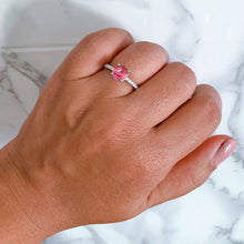 Load image into Gallery viewer, 1.28ct Unheated Round EGL Certified Padparadscha Ring with Diamond Accents in 18K White Gold