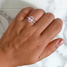 Load image into Gallery viewer, 1.24ct Oval EGL Certified Padparadscha Ring with Diamond Halo in 18K White Gold