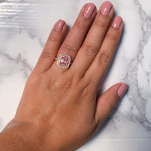 Load image into Gallery viewer, 1.75ct. Cushion Padparadscha Ring with Sapphire and Diamond Halo in 18K Rose Gold