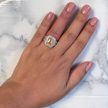 Load image into Gallery viewer, 3.64ct Radiant Yellow Sapphire Ring with Diamond Halo in 18K White Gold