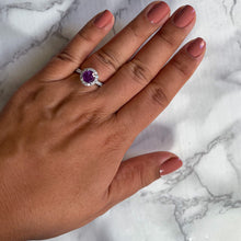 Load image into Gallery viewer, 2.04ct Round EGL Certified Purple Sapphire Ring with Diamond Halo in 18K White Gold