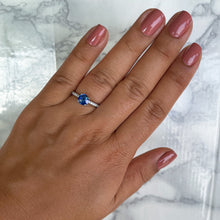 Load image into Gallery viewer, 1.12ct Round Blue Sapphire Ring with Diamond Accents in 18K White Gold