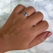 Load image into Gallery viewer, 0.59ct Pear Blue Sapphire Ring with diamond accents in 14K White Gold