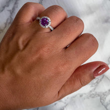 Load image into Gallery viewer, 2.04ct Round EGL Certified Purple Sapphire Ring with Diamond Halo in 18K White Gold