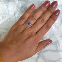 Load image into Gallery viewer, 0.63ct Round Blue Sapphire Ring with Diamond Accents in 18K White Gold