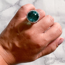 Load image into Gallery viewer, 20.05ct Round Tourmaline Ring with Diamond Halo in 18K White Gold