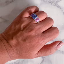 Load image into Gallery viewer, Multicolor Sapphire Ring with Diamond Halo in 18K White Gold
