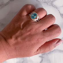 Load image into Gallery viewer, 5.29ct Oval Blue Zircon Ring with Diamond Accents in 18K Yellow Gold