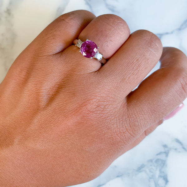 2.26ct Round Pink Sapphire Ring with Diamond Accents in 18K White Gold