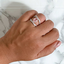 Load image into Gallery viewer, 1.62ct Oval Padparadscha Ring with Diamond Halo in 18K White and Rose Gold