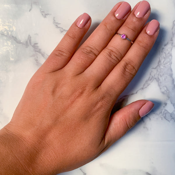 0.19ct Round Pink Sapphire Ring in 14K White Gold