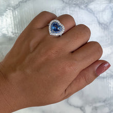 Load image into Gallery viewer, 2.07ct Heart Shape Blue Sapphire Ring with Sapphire and Diamond Halo in 18K White Gold