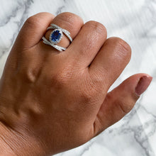 Load image into Gallery viewer, 1.33ct Oval Blue Sapphire Ring with Diamond Halo in 18K White Gold