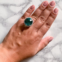 Load image into Gallery viewer, 20.05ct Round Tourmaline Ring with Diamond Halo in 18K White Gold