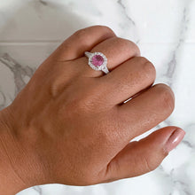 Load image into Gallery viewer, 1.07ct Round Padparadscha Ring with Diamond Halo in 18K White Gold