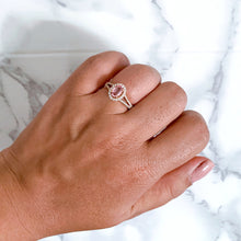 Load image into Gallery viewer, 0.96ct Oval Padparadscha Ring with Diamond Halo in 18K Rose Gold