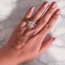 Load image into Gallery viewer, Multicolor Sapphire Ring with Diamond Halo in 18K White Gold