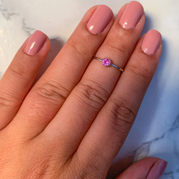 0.19ct Round Pink Sapphire Ring in 14K White Gold