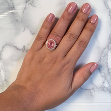 Load image into Gallery viewer, 2.07ct. Oval Padparadscha Ring with Sapphire and Diamond Halo in 18K Rose Gold