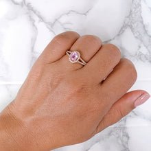 Load image into Gallery viewer, 1.27ct Oval Pink Sapphire Ring with Diamond Halo in 18K Rose Gold