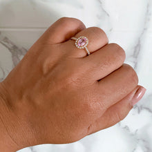 Load image into Gallery viewer, 1.14ct Oval Pink Sapphire Ring with Diamond Halo in 18K Rose Gold