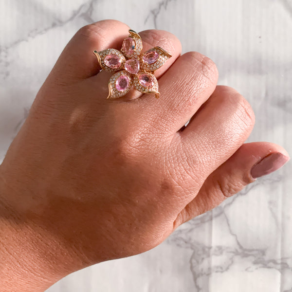 4.26ctw Padparadscha Ring with Diamond Accents in 18K Rose Gold