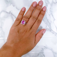 Load image into Gallery viewer, 2.79ct Cushion Pink Sapphire Ring with Diamond Halo in 18K White Gold