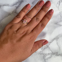 Load image into Gallery viewer, 0.98ct. Radiant Peach Sapphire Ring with Diamond Halo in 18K Rose Gold