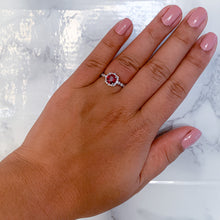 Load image into Gallery viewer, 1.75ct Unheated GIA Certified Round Ruby Ring with Diamond Halo in 18K White Gold