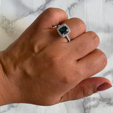 Load image into Gallery viewer, 2.56ct Radiant Cut Unheated Green Sapphire Ring with Diamond Halo in 18K White Gold