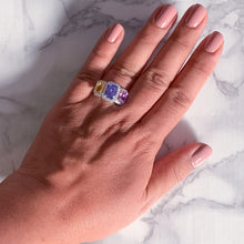 Load image into Gallery viewer, Multicolor Sapphire Ring with Diamond Halo in 18K White Gold