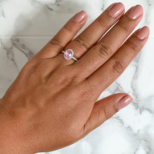 Load image into Gallery viewer, 1.24ct Oval EGL Certified Padparadscha Ring with Diamond Halo in 18K White Gold