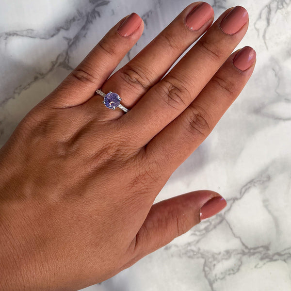 2.14ct EGL Certified Round Unheated Lavender Sapphire Ring with Diamonds in 18K White Gold