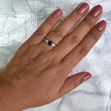 Load image into Gallery viewer, 1.07ct Round Blue Sapphire Ring with Diamond Accents in 18K White Gold