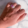 Multicolor Sapphire Ring with Diamond Halo in 18K White Gold
