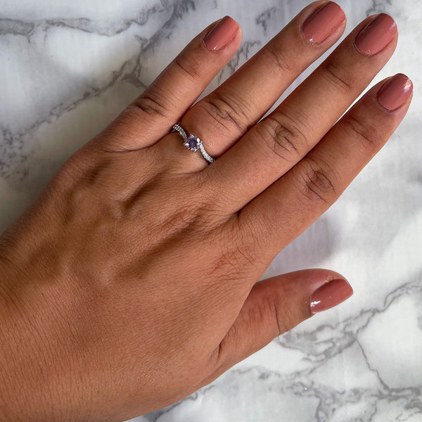 0.45ct Round Lavender Sapphire Ring with Diamonds in 18K White Gold