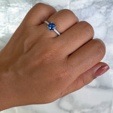Load image into Gallery viewer, 1.12ct Round Blue Sapphire Ring with Diamond Accents in 18K White Gold