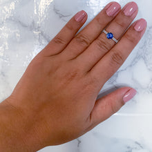 Load image into Gallery viewer, 1.01ct Round Blue Sapphire Ring with Diamond Accents in 14K White Gold