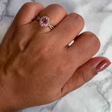 Load image into Gallery viewer, 1.08ct Oval Padparadscha Ring with Diamond Halo in 18K Rose Gold