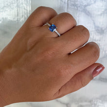 Load image into Gallery viewer, 1.43ct Cushion Unheated Blue Sapphire Ring with Diamond Accents in 18K White Gold