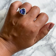Load image into Gallery viewer, 5.06ct Trillion Tanzanite Ring with Diamond Halo in 14K White Gold