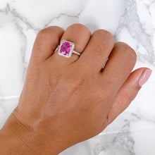 Load image into Gallery viewer, 2.79ct Cushion Pink Sapphire Ring with Diamond Halo in 18K White Gold