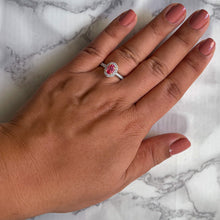 Load image into Gallery viewer, 1.02ct Oval GIA Certified Padparadscha Ring with Diamond Halo in 18K White Gold