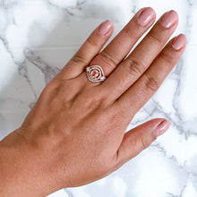 Load image into Gallery viewer, 1.01ct Oval Padparadscha Ring with Double Diamond Halo in 18K Rose Gold