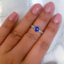 Load image into Gallery viewer, 1.01ct Round Blue Sapphire Ring with Diamond Accents in 14K White Gold