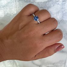Load image into Gallery viewer, 1.75ct. EGL Certified Round Blue Sapphire Ring with Hidden Diamond Halo in 18K White Gold