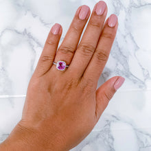 Load image into Gallery viewer, 1.72ct Cushion Pink Sapphire Ring with Diamond Halo in 18K White Gold
