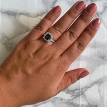 Load image into Gallery viewer, 2.56ct Radiant Cut Unheated Green Sapphire Ring with Diamond Halo in 18K White Gold